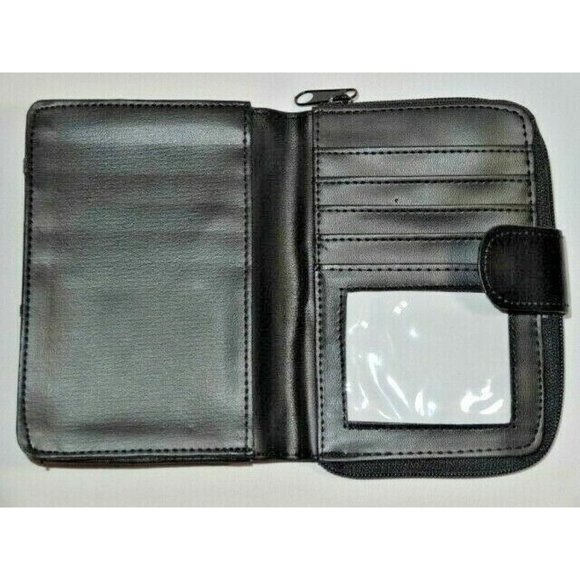 RFID Zippered Smartphone Wallet Black ID 5-Slots Credit Cards Bonded Leather PVC - Picture 2 of 3